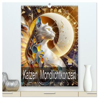 Kalender/agenda Katzen Mondlichtkonzert (hochwertiger Premium Wandkalender 2027 DIN A2 hoch), Kunstdruck in Hochglanz Calvendo