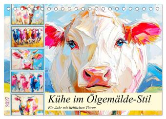 Calendario/Agenda Kühe im Ölgemälde-Stil. Ein Jahr mit lieblichen Tieren (Tischkalender 2027 DIN A5 quer), CALVENDO Monatskalender Calvendo