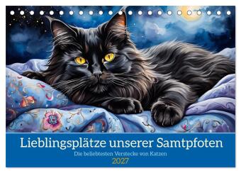 Kalender/Terminbuch Lieblingsplätze unserer Samtpfoten (Tischkalender 2027 DIN A5 quer), CALVENDO Monatskalender Calvendo