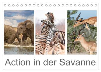 Calendário/Diário Action in der Savanne (Tischkalender 2027 DIN A5 quer), CALVENDO Monatskalender Calvendo