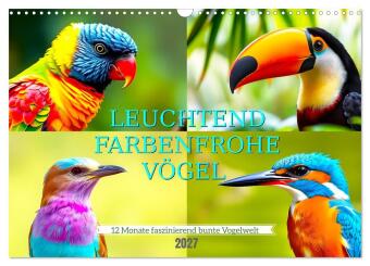 Kalender/Terminbuch Leuchtend farbenfrohe Vögel (Wandkalender 2027 DIN A3 quer), CALVENDO Monatskalender Calvendo