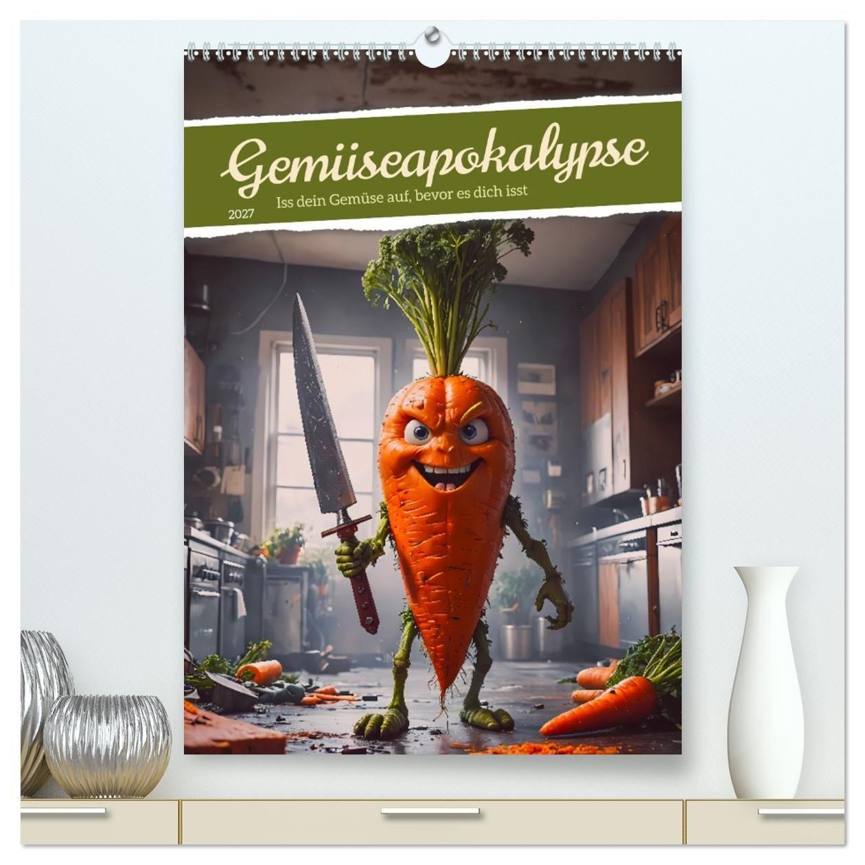 Kalendář/Diář Gemüseapokalypse - Iss dein Gemüse auf, bevor es dich isst (hochwertiger Premium Wandkalender 2027 DIN A2 hoch), Kunstdruck in Hochglanz Calvendo