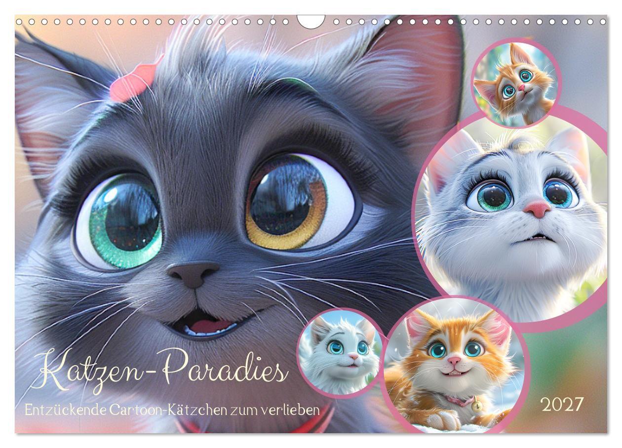 Kalender/Terminbuch Katzen-Paradies. Entzückende Cartoon-Kätzchen zum verlieben (Wandkalender 2027 DIN A3 quer), CALVENDO Monatskalender Calvendo