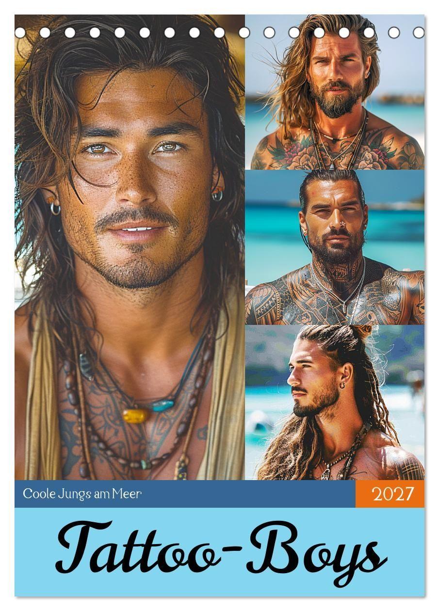 Kalender/agenda Tattoo-Boys. Coole Jungs am Meer (Tischkalender 2027 DIN A5 hoch), CALVENDO Monatskalender Calvendo