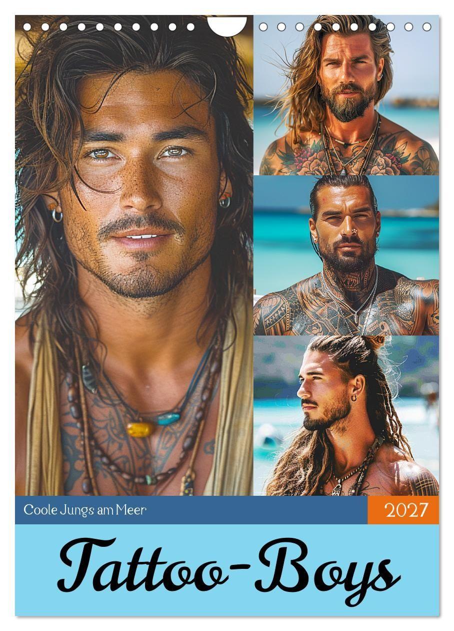 Kalender/agenda Tattoo-Boys. Coole Jungs am Meer (Wandkalender 2027 DIN A4 hoch), CALVENDO Monatskalender Calvendo