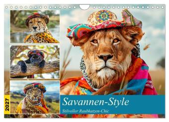 Kalender/agenda Savannen-Style. Stilvoller Raubkatzen-Chic (Wandkalender 2027 DIN A4 quer), CALVENDO Monatskalender Calvendo
