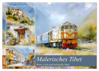 Naptár/Határidőnapló Malerisches Tibet. Weite, Licht und spirituelle Ruhe (Wandkalender 2027 DIN A3 quer), CALVENDO Monatskalender Calvendo