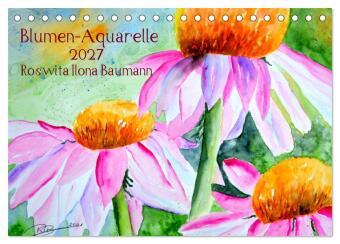 Naptár/Határidőnapló Blumen-Aquarelle (Tischkalender 2027 DIN A5 quer), CALVENDO Monatskalender Calvendo