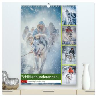 Naptár/Határidőnapló Schlittenhunderennen (hochwertiger Premium Wandkalender 2027 DIN A2 hoch), Kunstdruck in Hochglanz Calvendo
