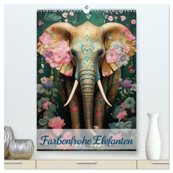 Kalendář/Diář Farbenfrohe Elefanten (hochwertiger Premium Wandkalender 2027 DIN A2 hoch), Kunstdruck in Hochglanz Calvendo