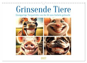 Naptár/Határidőnapló Grinsende Tiere - Tierporträts von der KI zum Lächeln gebracht (Wandkalender 2027 DIN A3 quer), CALVENDO Monatskalender Calvendo