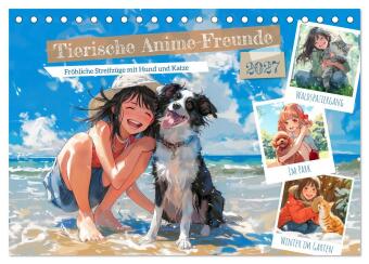Naptár/Határidőnapló Tierische Anime-Freunde - Fröhliche Streifzüge mit Hund und Katze (Tischkalender 2027 DIN A5 quer), CALVENDO Monatskalender Calvendo