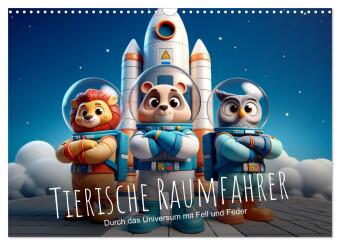 Naptár/Határidőnapló Tierische Raumfahrer: Durch das Universum mit Fell und Feder (Wandkalender 2027 DIN A3 quer), CALVENDO Monatskalender Calvendo