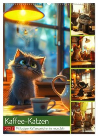 Kalender/Terminbuch Kaffee-Katzen (Wandkalender 2027 DIN A2 hoch), CALVENDO Monatskalender Calvendo