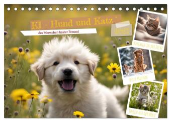 Kalender/Terminbuch KI - Hund und Katz `des Menschen bester Freund (Tischkalender 2027 DIN A5 quer), CALVENDO Monatskalender Calvendo