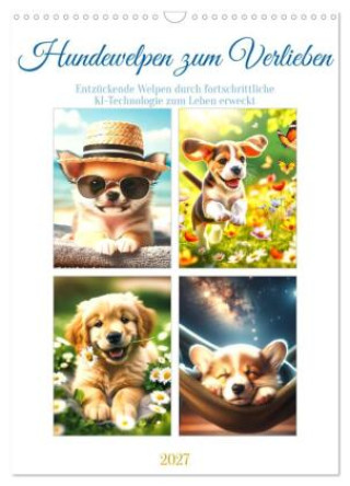 Naptár/Határidőnapló Hundewelpen zum Verlieben (Wandkalender 2027 DIN A3 hoch), CALVENDO Monatskalender Calvendo