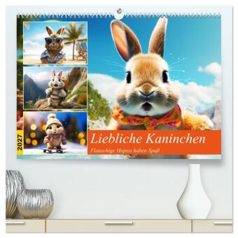 Naptár/Határidőnapló Liebliche Kaninchen. Flauschige Hopsis haben Spaß (hochwertiger Premium Wandkalender 2027 DIN A2 quer), Kunstdruck in Hochglanz Calvendo