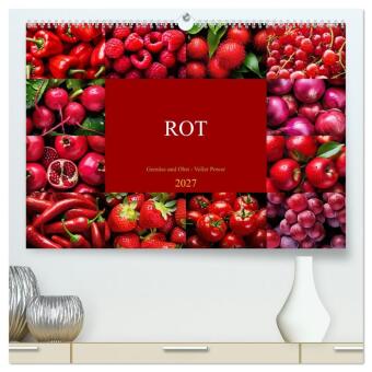 Naptár/Határidőnapló ROT - Gemüse und Obst - Voller Power (hochwertiger Premium Wandkalender 2027 DIN A2 quer), Kunstdruck in Hochglanz Calvendo