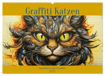 Calendario/Agenda Graffiti Katzen (Wandkalender 2027 DIN A2 quer), CALVENDO Monatskalender Calvendo