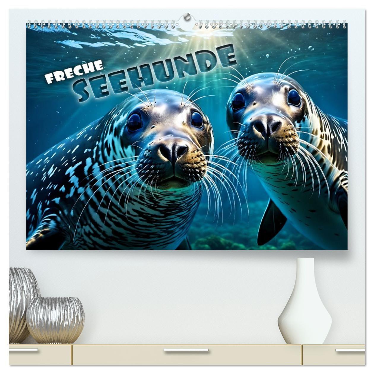 Kalendář/Diář Freche Seehunde (hochwertiger Premium Wandkalender 2027 DIN A2 quer), Kunstdruck in Hochglanz Calvendo