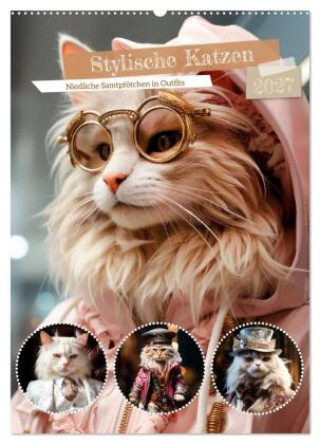 Kalendář/Diář Stylische Katzen (Wandkalender 2027 DIN A2 hoch), CALVENDO Monatskalender Calvendo