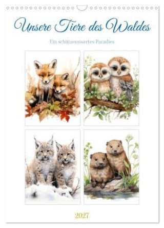 Kalender/agenda Unsere Tiere des Waldes (Wandkalender 2027 DIN A3 hoch), CALVENDO Monatskalender Calvendo