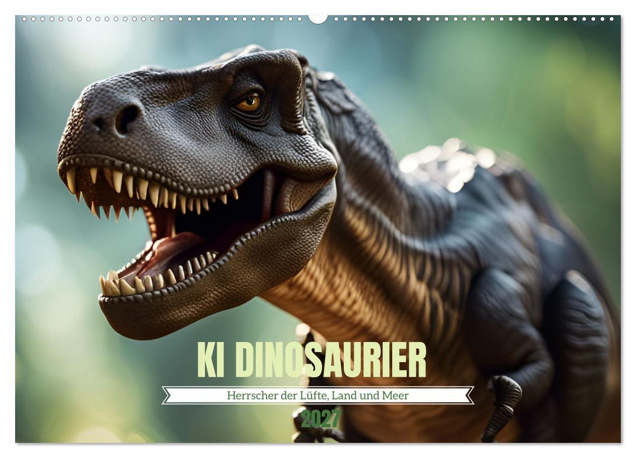 Kalender/Terminbuch KI Dinosaurier - Herrscher der Lüfte, Land und Meer (Wandkalender 2027 DIN A2 quer), CALVENDO Monatskalender Calvendo