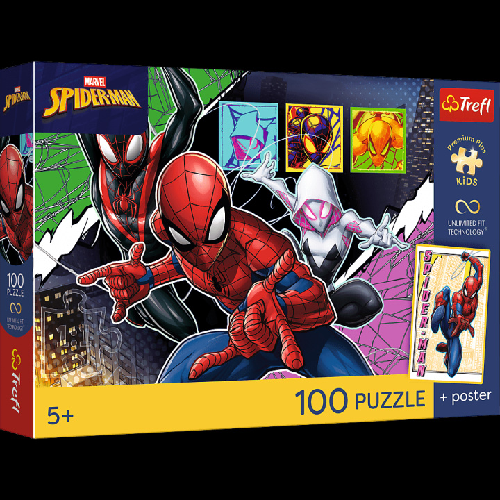 Kniha Puzzle 100 Trefl Premium Plus Kids Bohaterski Pająk Disney Marvel Spiderman 16557 