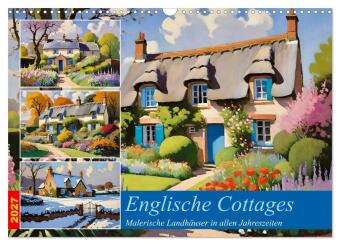 Naptár/Határidőnapló Englische Cottages (Wandkalender 2027 DIN A3 quer), CALVENDO Monatskalender Calvendo