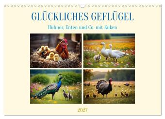 Naptár/Határidőnapló Glückliches Geflügel (Wandkalender 2027 DIN A3 quer), CALVENDO Monatskalender Calvendo