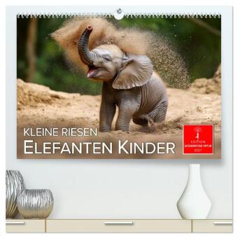 Kalender/agenda Elefanten Kinder - kleine Riesen (hochwertiger Premium Wandkalender 2027 DIN A2 quer), Kunstdruck in Hochglanz Calvendo