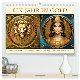 Naptár/Határidőnapló Ein Jahr in Gold (hochwertiger Premium Wandkalender 2027 DIN A2 quer), Kunstdruck in Hochglanz Calvendo
