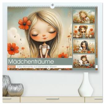 Naptár/Határidőnapló Mädchenträume. Süße Momente auf blühenden Wiesen (hochwertiger Premium Wandkalender 2027 DIN A2 quer), Kunstdruck in Hochglanz Calvendo