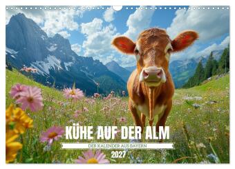 Naptár/Határidőnapló KÜHE AUF DER ALM - Der Kalender aus Bayern (Wandkalender 2027 DIN A3 quer), CALVENDO Monatskalender Calvendo