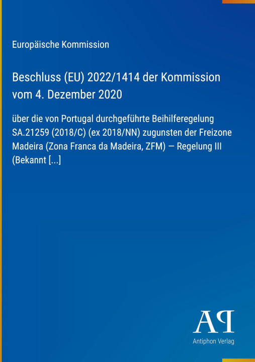 Boek Beschluss (EU) 2022/1414 der Kommission vom 4. Dezember 2020 