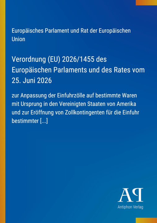 Boek Verordnung (EU) 2026/1455 des Europäischen Parlaments und des Rates vom 25. Juni 2026 