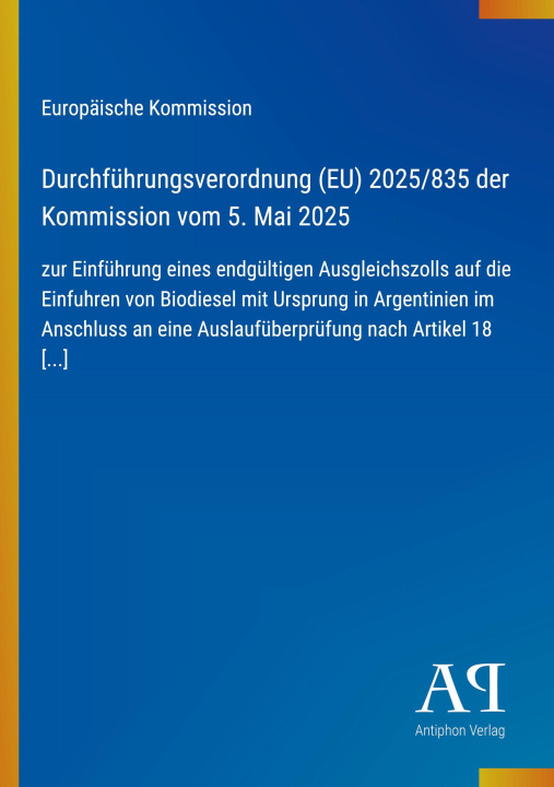 Kniha Durchführungsverordnung (EU) 2025/835 der Kommission vom 5. Mai 2025 