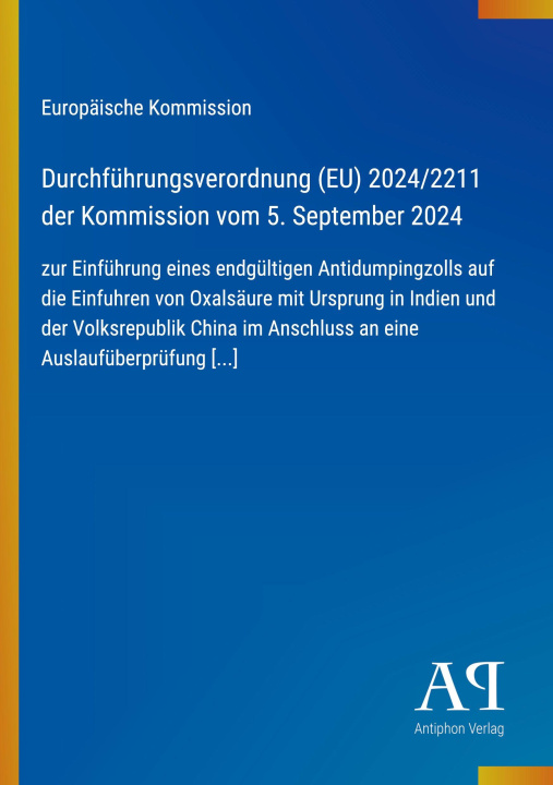 Kniha Durchführungsverordnung (EU) 2024/2211 der Kommission vom 5. September 2024 