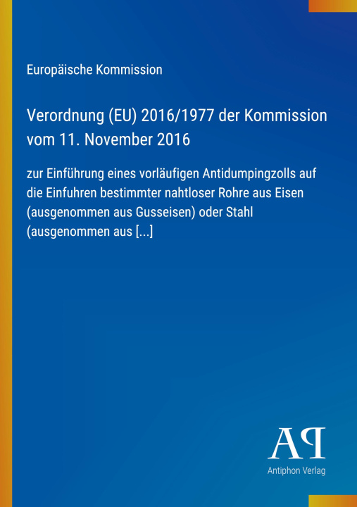 Kniha Verordnung (EU) 2016/1977 der Kommission vom 11. November 2016 